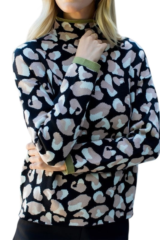 Black & Olive Spots Mock Neck Sweater