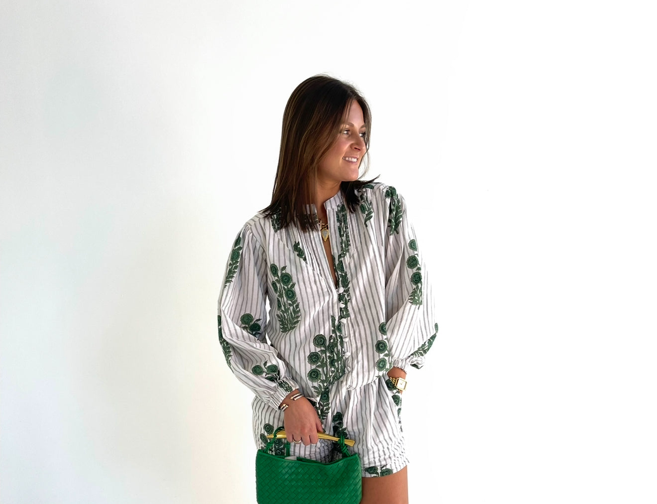 Brooke Top in Green Marigold Stripe