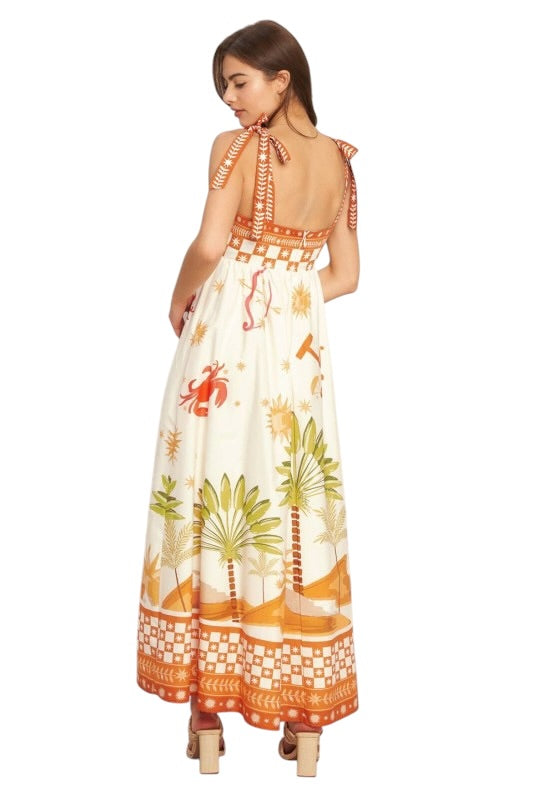 Zodiac Palms Tie Shoulder Midi