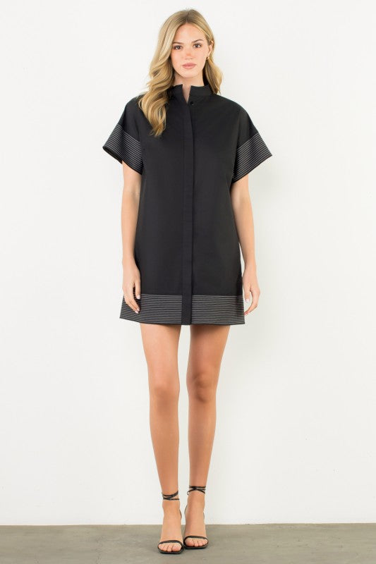 Stitched Poplin Shift in Black