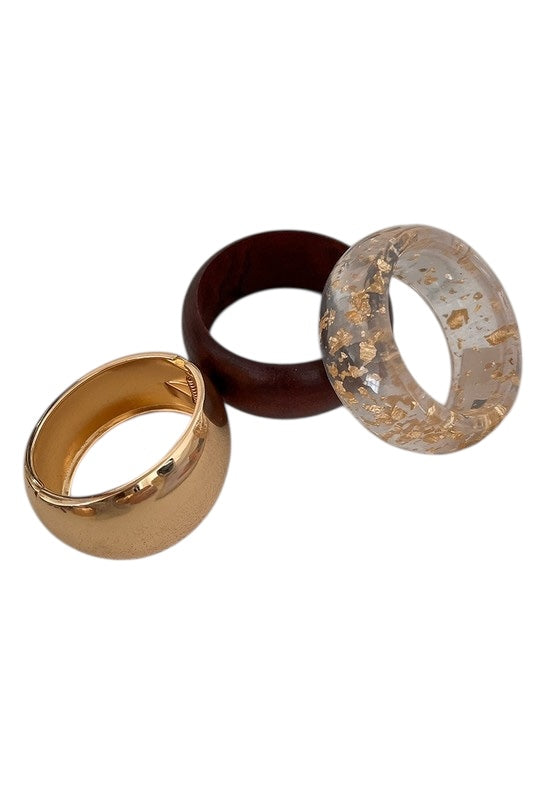 Wide Resin-Wood-Gold Plated Bangles