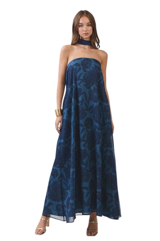Strapless Peony Maxi in Navy