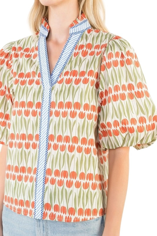 Orange Tulips Center Band Top