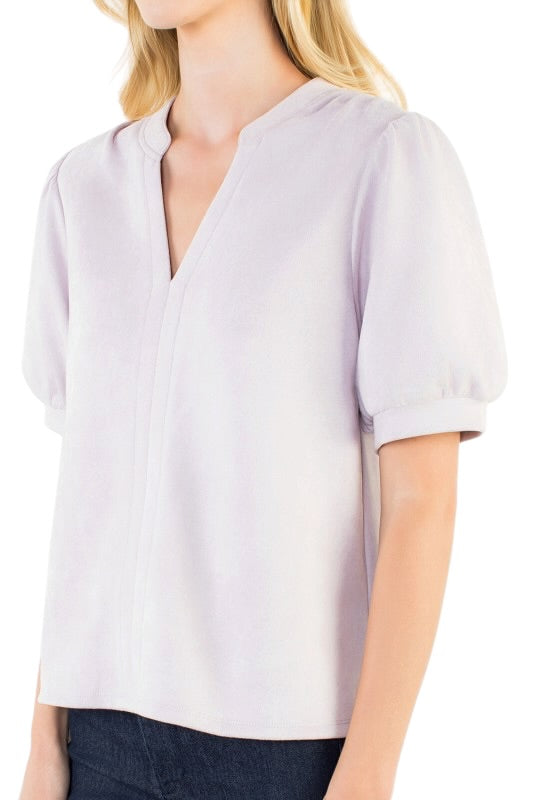 Faux Suede Notched Neck Top- 3 Colors