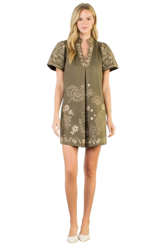 Suede Embroidered Shift- 2 Colors