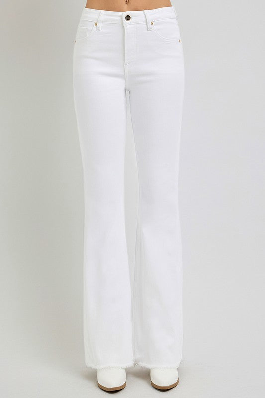 White Raw Hem Flare Jeans