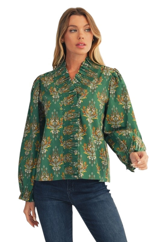 Center Smocked Ruffle Blouse