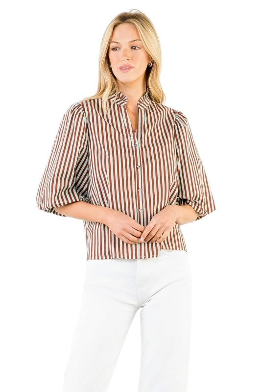 Brown & Blue Stripes Top