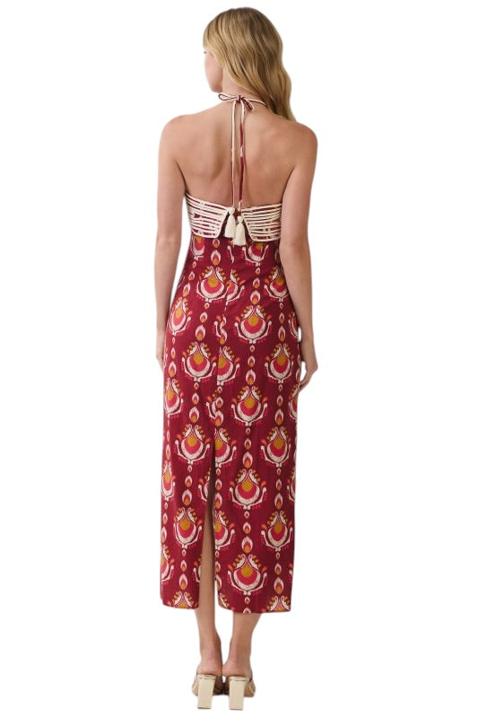 Wine Ikat Halter Midi