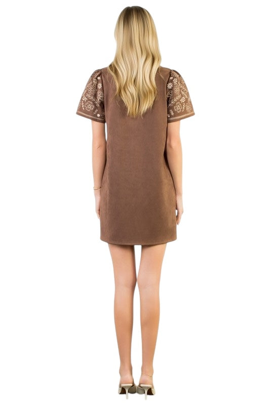 Suede Embroidered Shift- 2 Colors