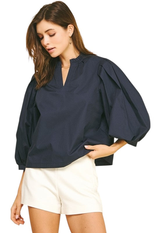 Pintuck Sleeve Poplin Top- 2 Colors