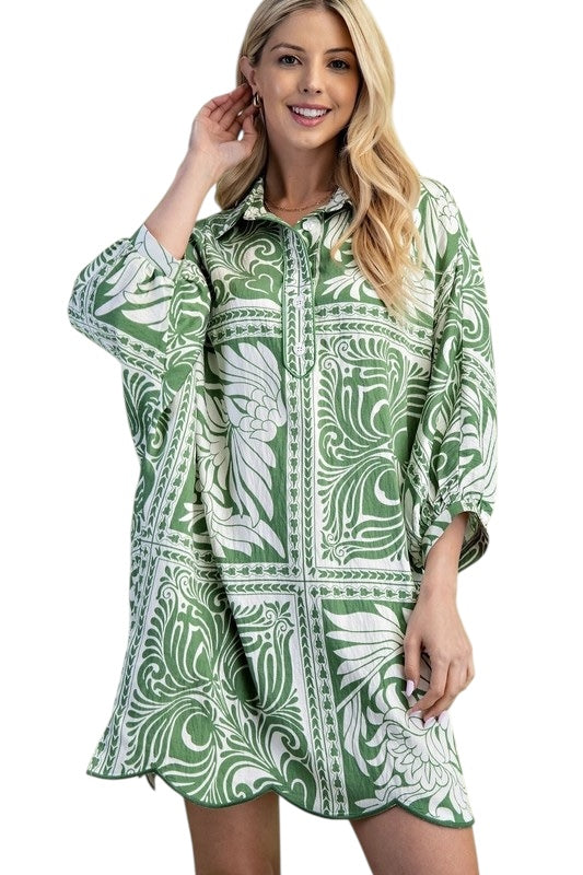 Scallop Hem Oversized Shirt Dress