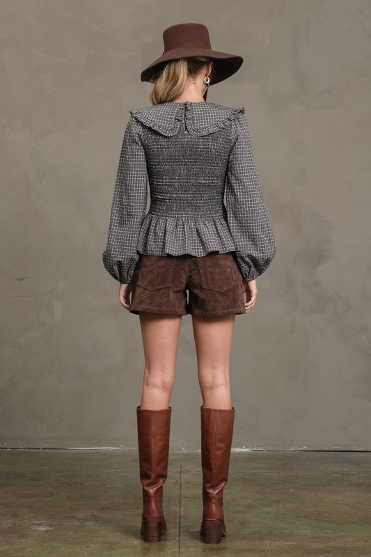 Gingham Smocked PeterPan Top