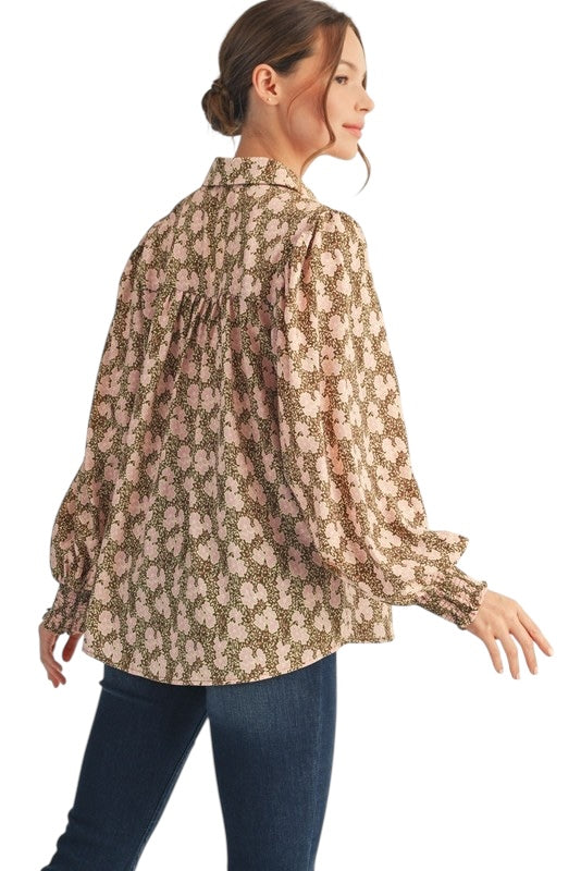 Olive & Blush Floral Top
