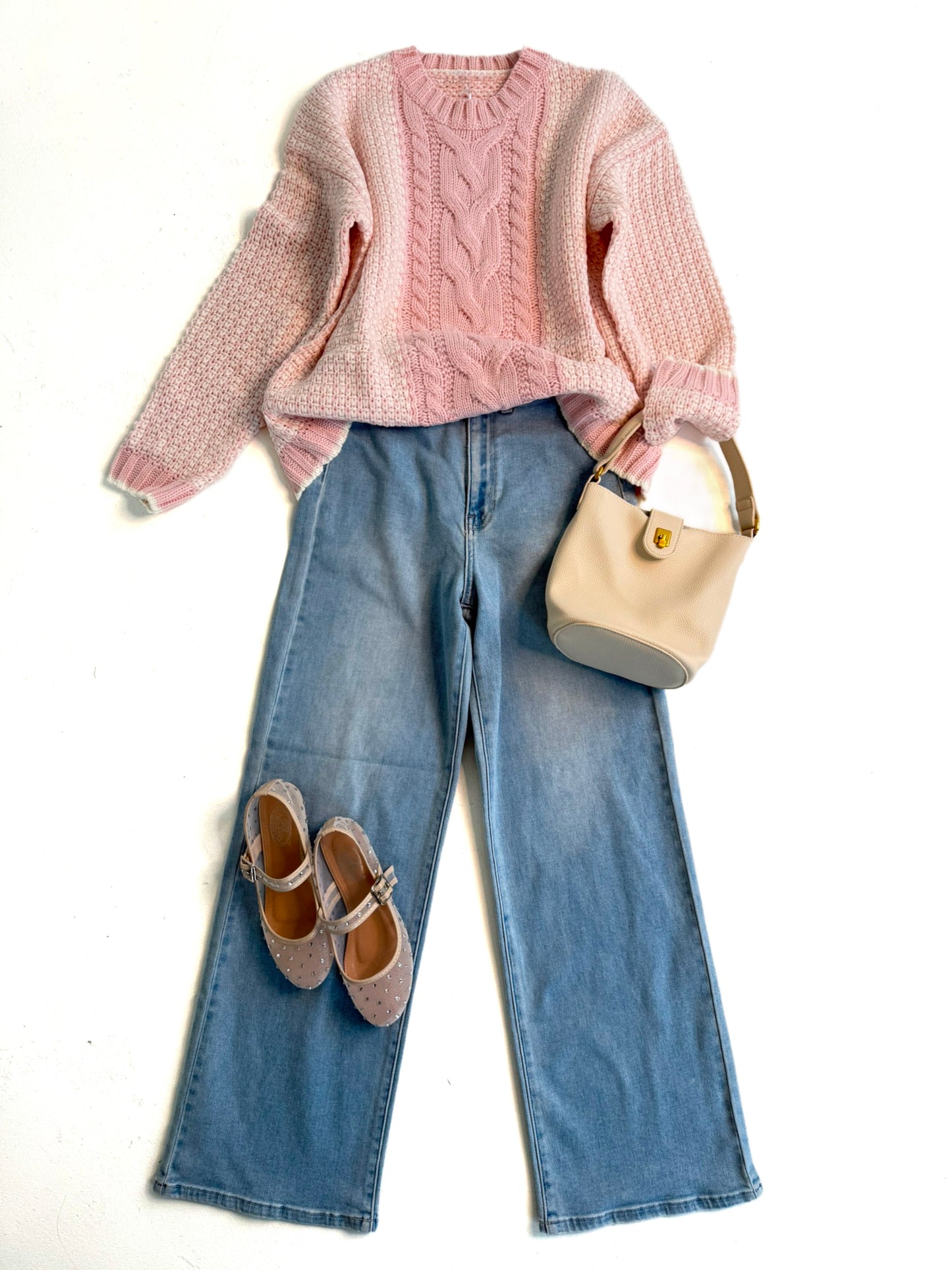 Center Cable Sweater in Pink