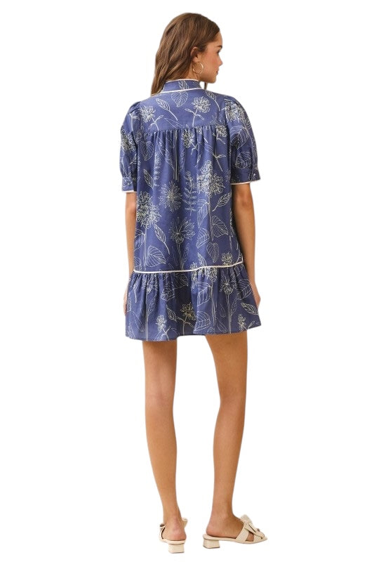 Navy Floral Sketch Mini