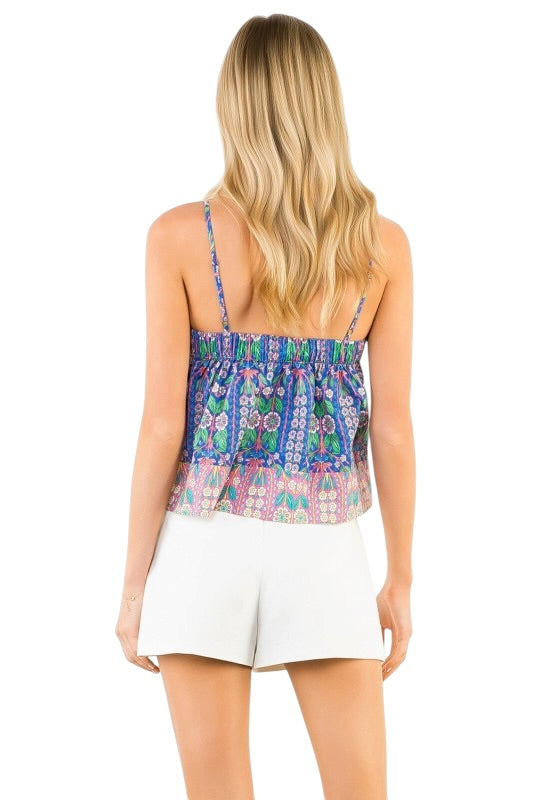 Blue Floral Stripe Spaghetti Strap Top