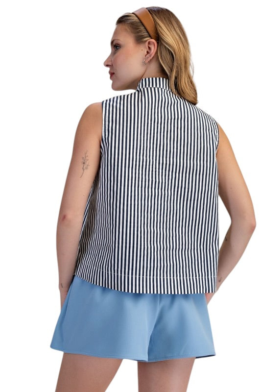 Stripe High Neck Sleevless Top- 2 Colors