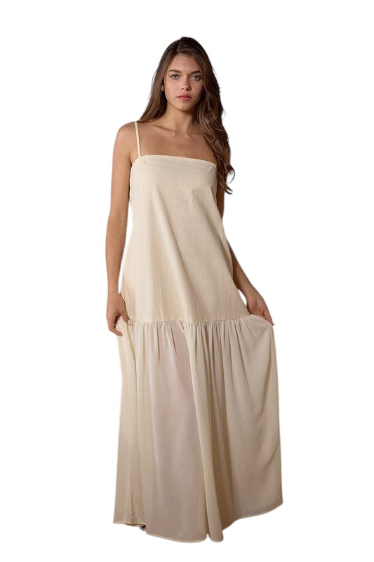 Linen Blend Drop Waist Midi