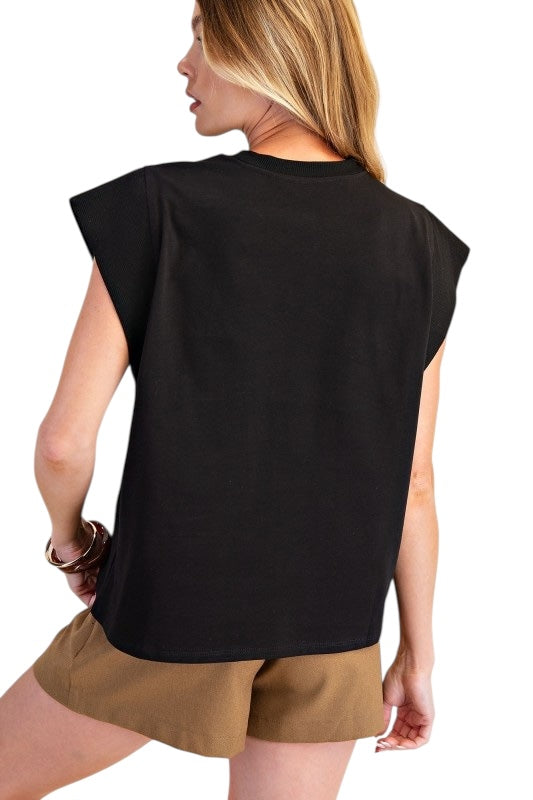 Mixed Media Sleeve Top in Blac