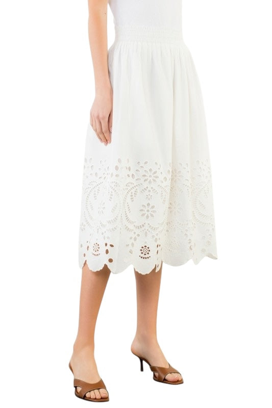 Poplin Eyelet Midi Skirt