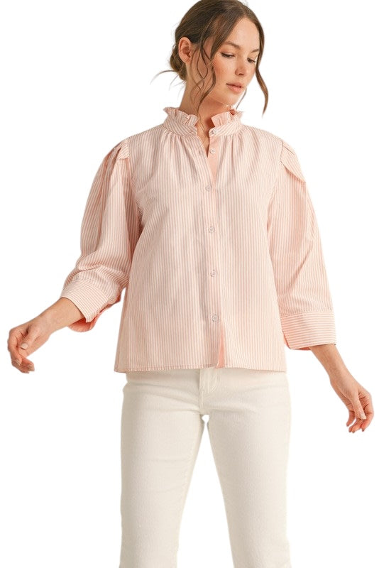 Stripes Ruffle Collar Top- Plus 2 Colors