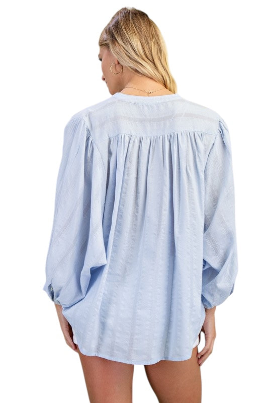 Textured Babydoll Top in Blue