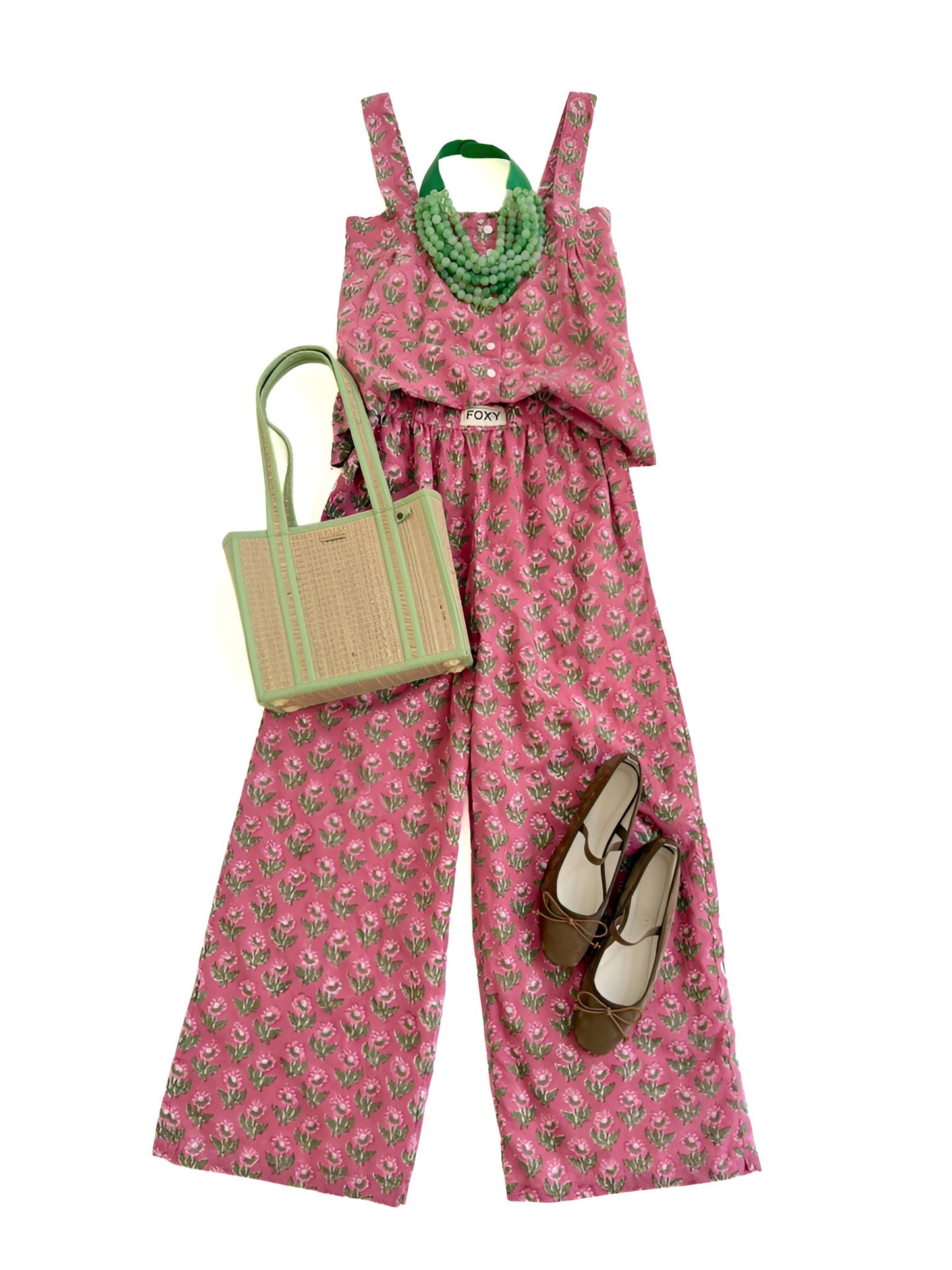 FOXY Pant in Pink & Green Blockprint