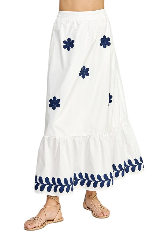Embroidered Daisy Midi Skirt