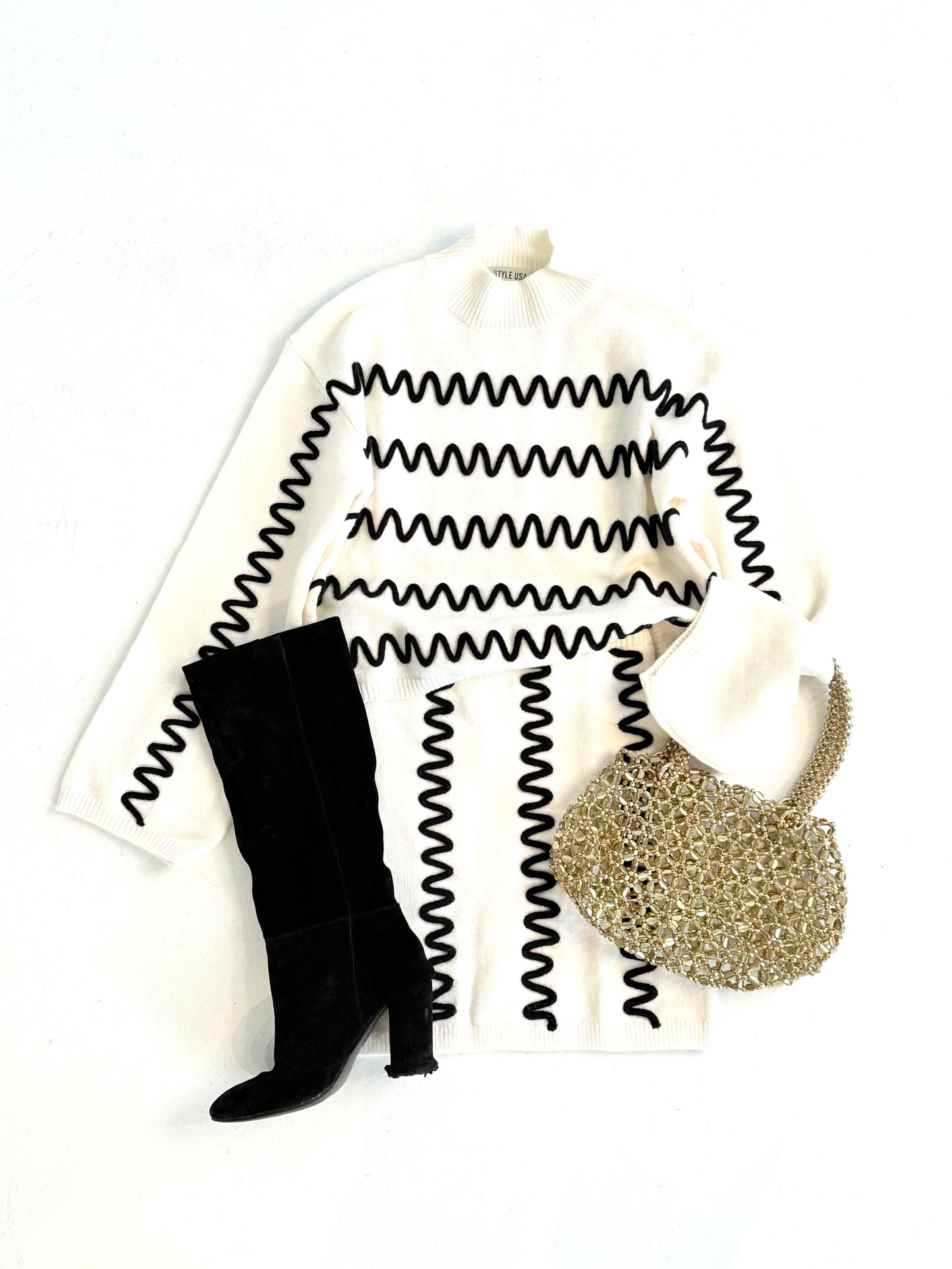 Black & Ivory Squiggle Knit Set