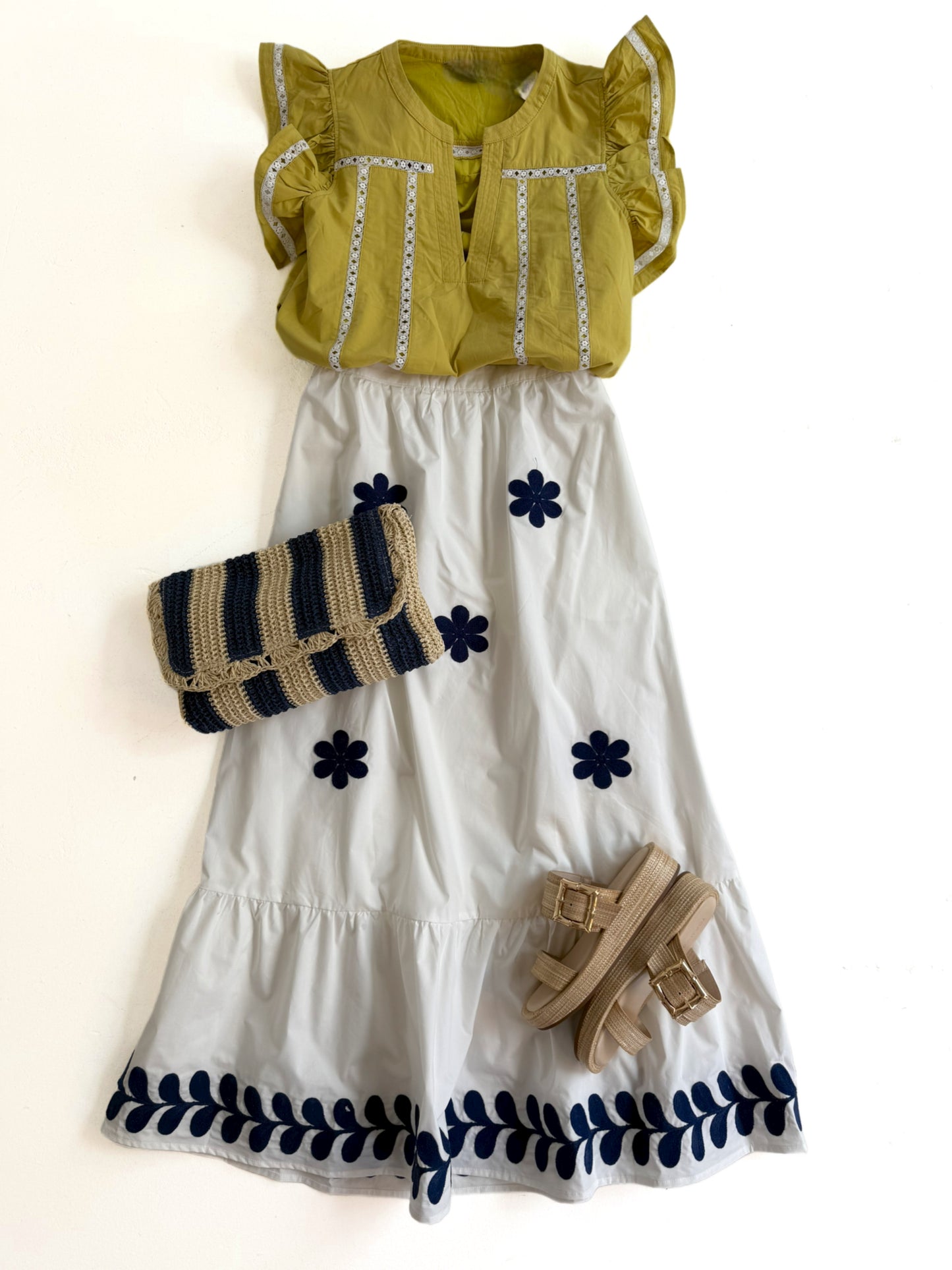 Embroidered Daisy Midi Skirt