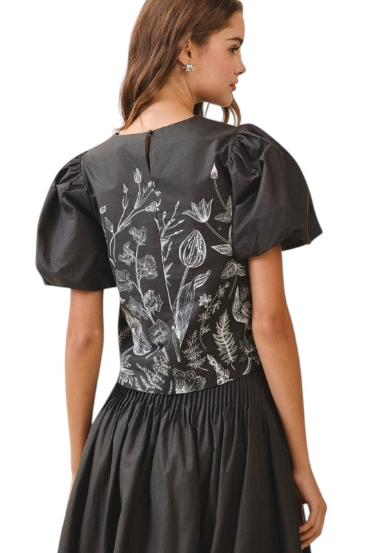 Black Botanical Poplin Set