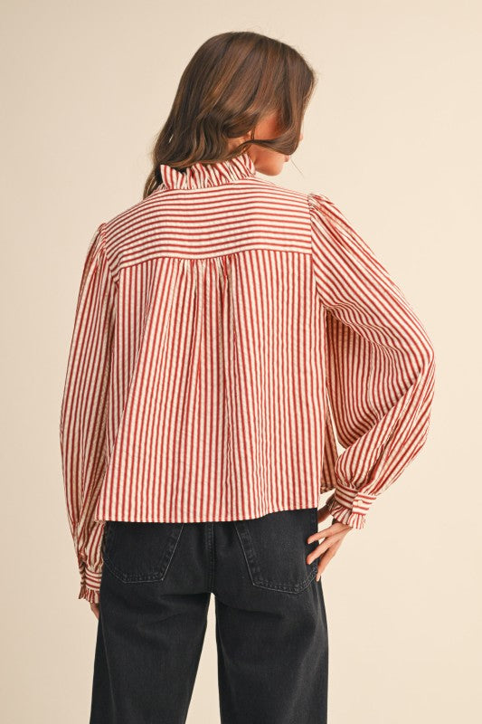 Ruffle Front Stripe Blouse- 2 Colors