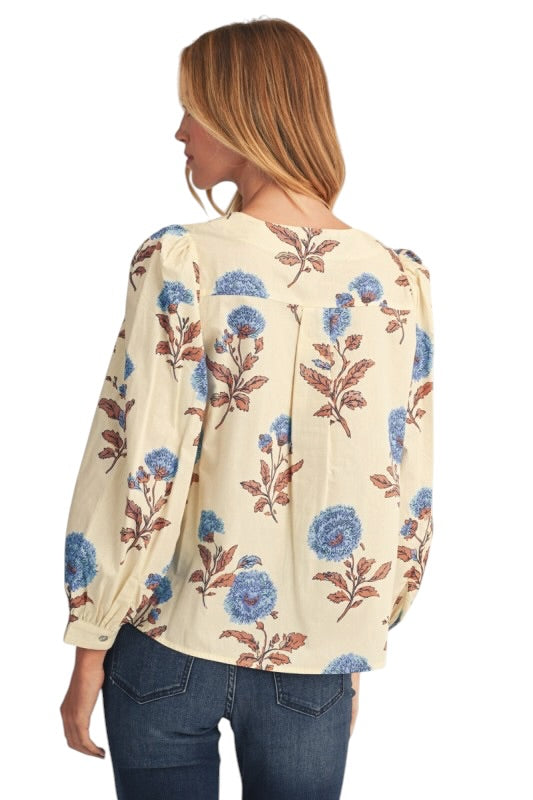 Cornflower & Mocha Embroidered Top