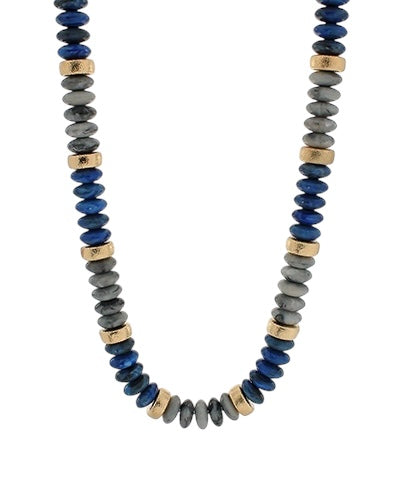 Stone & Textured Spacers Necklace- 6 Colors