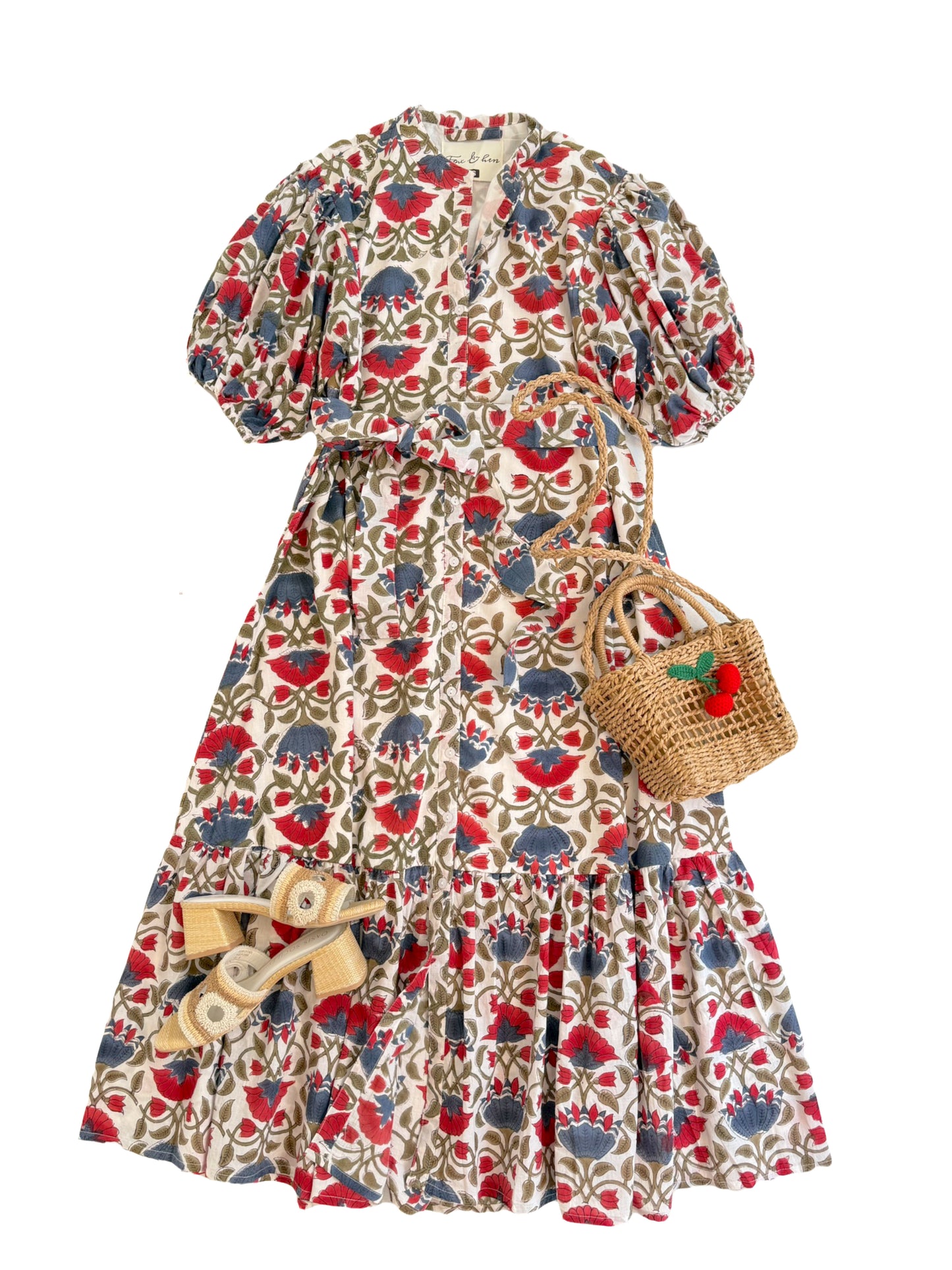 Meg Midi in Red & Blue Vine