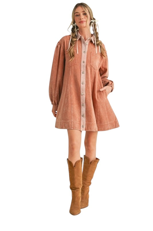 Terracotta Denim Shirt Dress