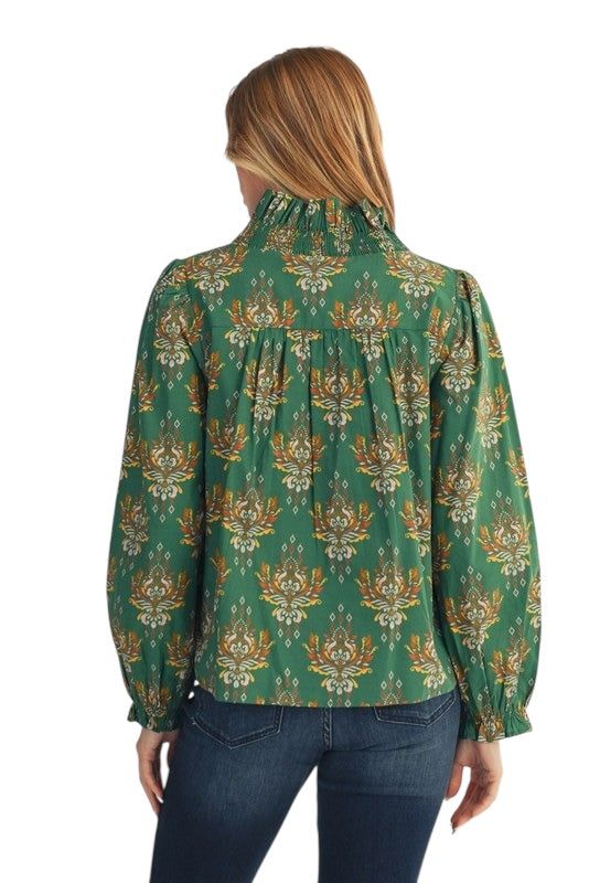 Center Smocked Ruffle Blouse