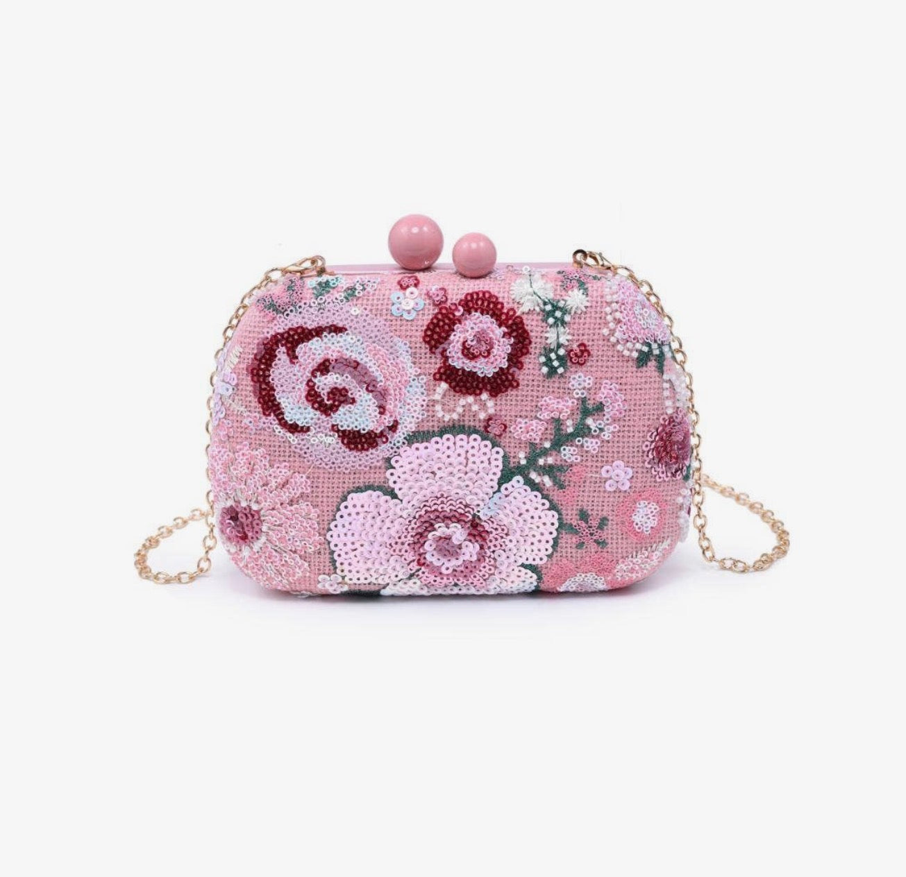 Pink Sequin Bloom Clutch