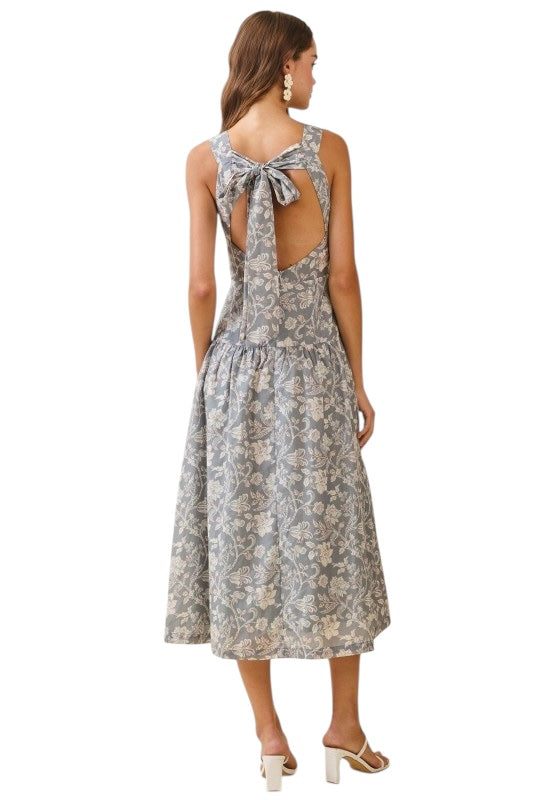 Open Tie Back Drop Waist Midi in Cornflower