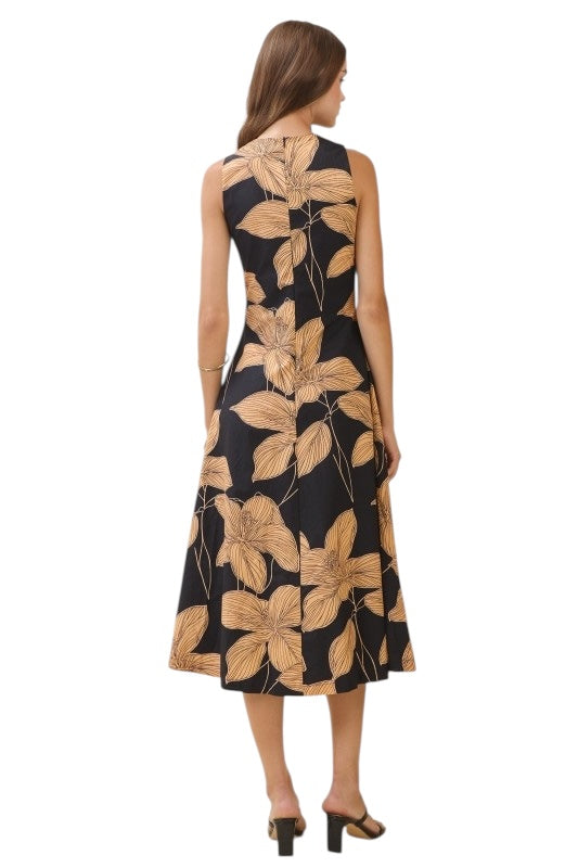 Black & Taupe Lillies Cotton Midi