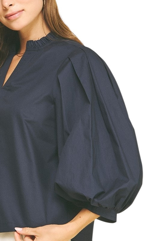 Pintuck Sleeve Poplin Top- 2 Colors
