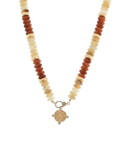 Pave Coin Gemstone Necklace- 3 Colors