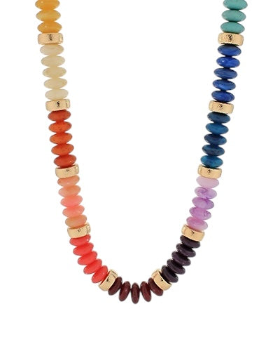 Stone & Textured Spacers Necklace- 6 Colors