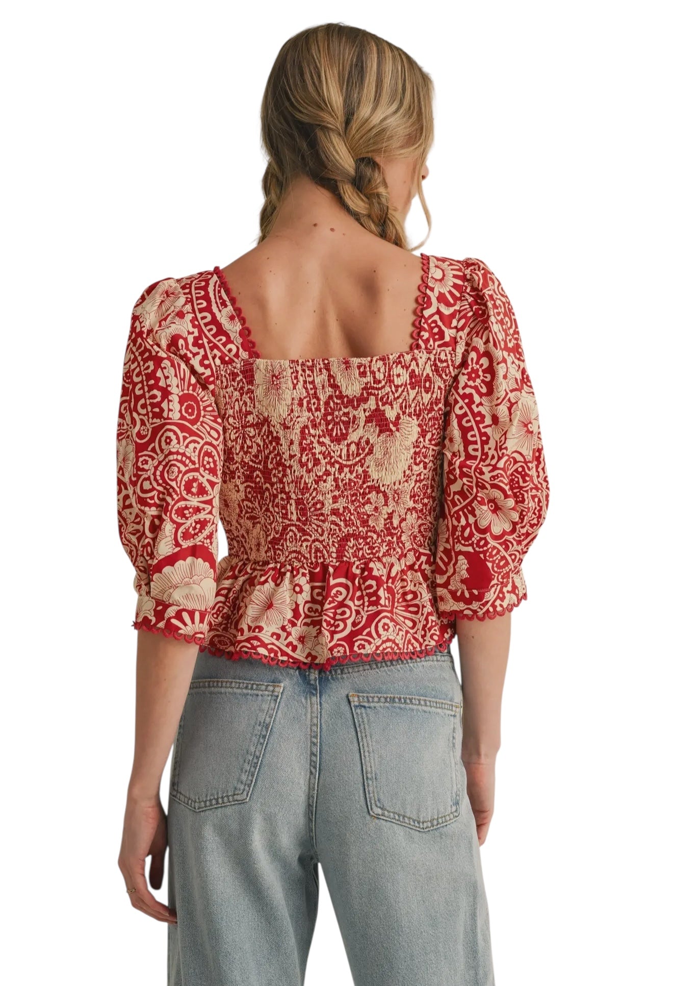 Berry Mixed Pattern Peplum Top