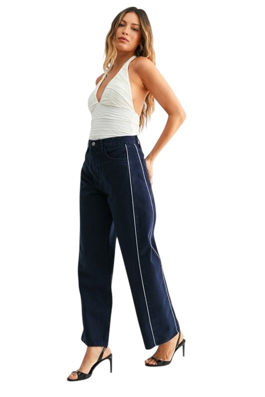 Barrel Jean Twist Indigo Pinstripe