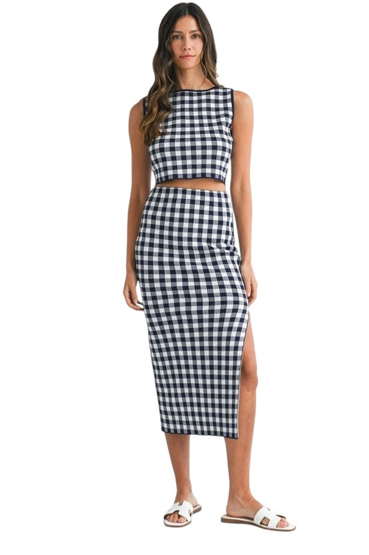 Gingham Knit Set in Navy