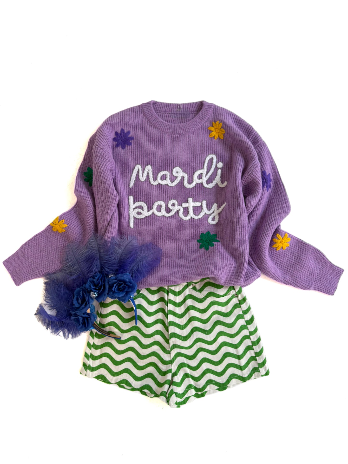 Mardi Party Script Sweater