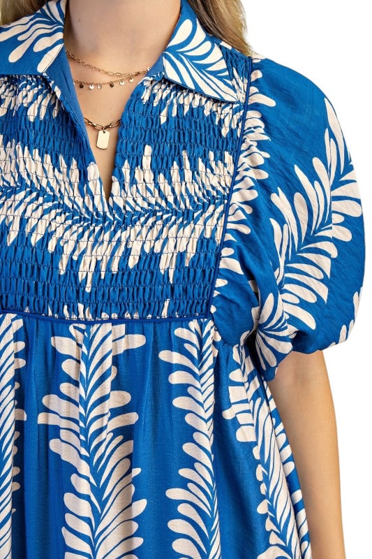 Blue & Cream Acanthus Stripe Midi