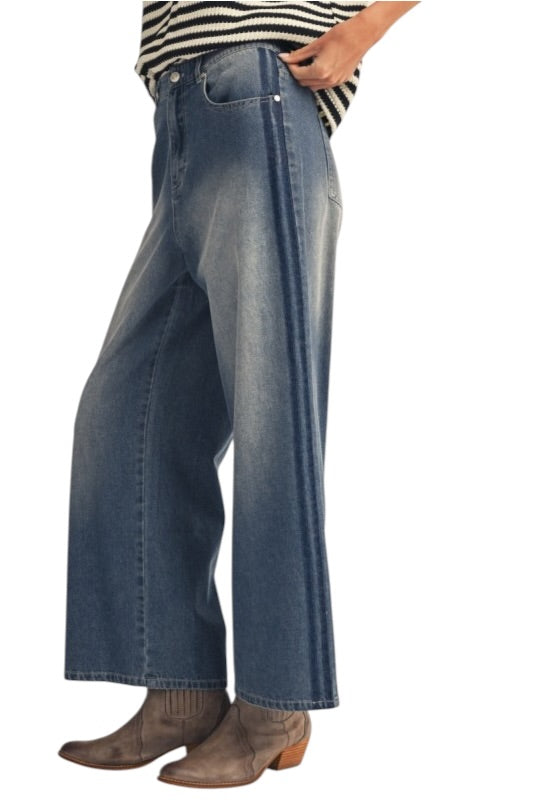 Elastic Waist Stripe Denim
